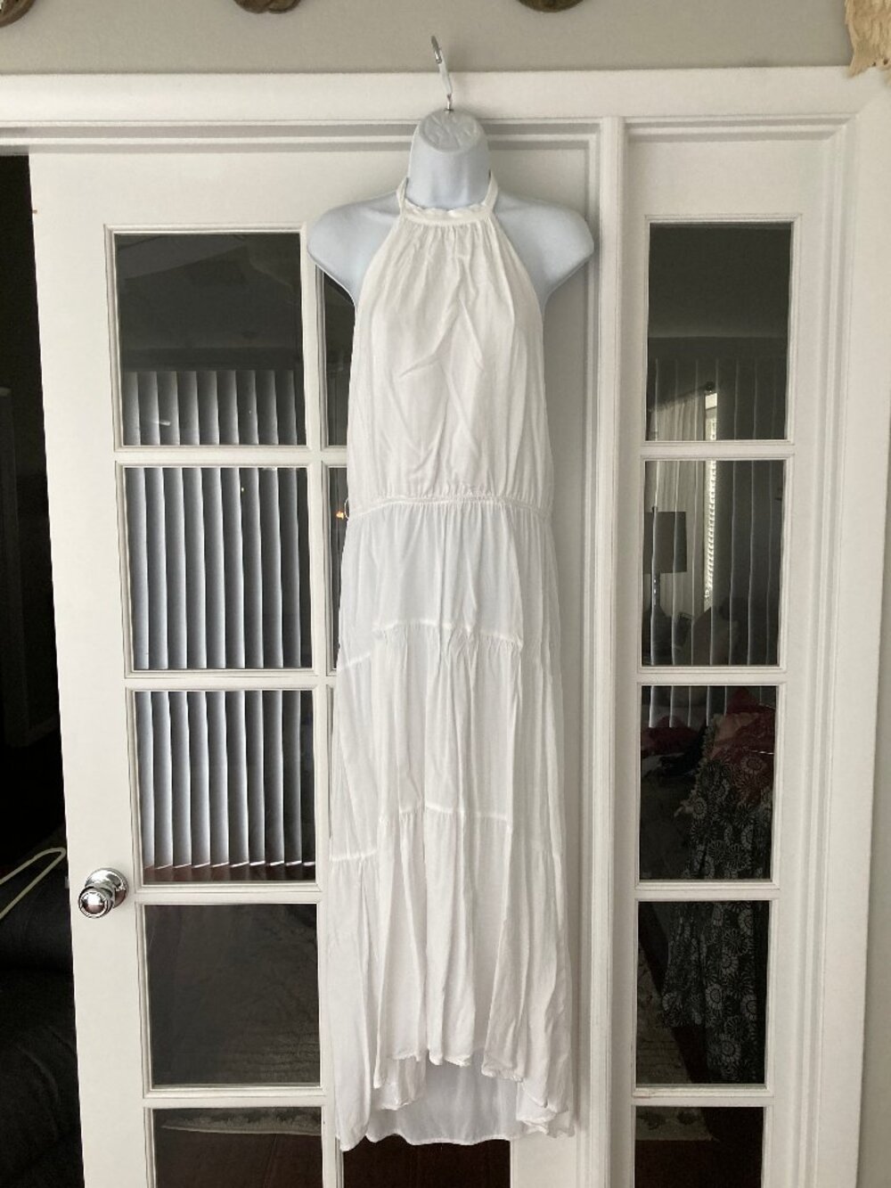 Nine.Eight New York White Halter High Low Tiered Maxi Dress Large